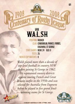 2008 NRL Centenary #61 Ian Walsh Back
